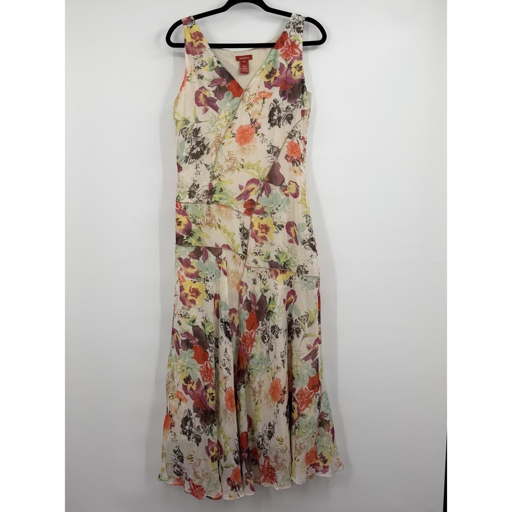 Sundance Dress Womens 10 Silk Cream Floral Midi Slip Lined Chiffon Sleeveless